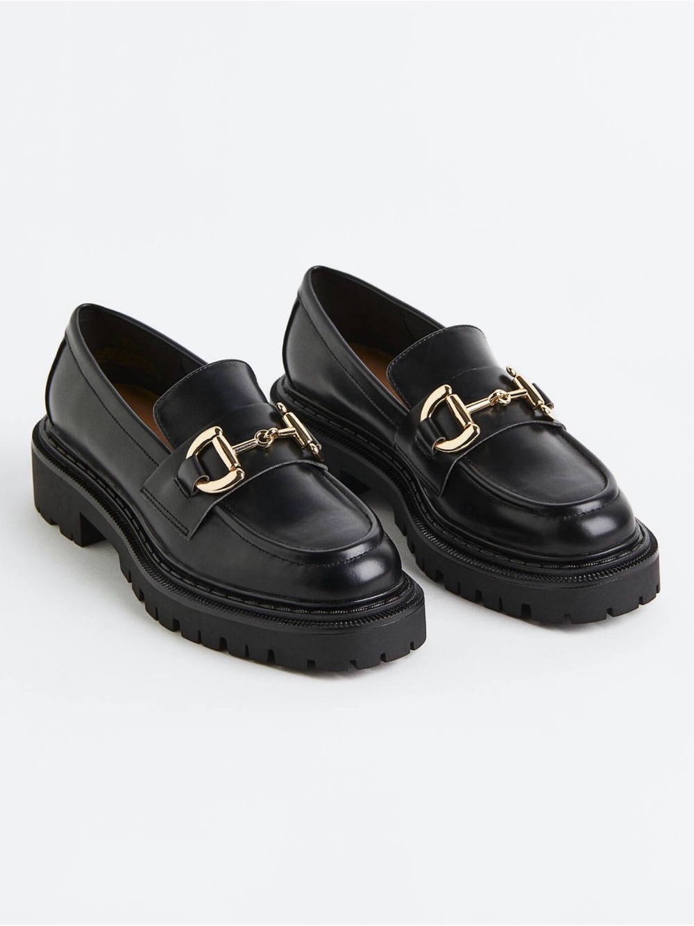NWOT H&M Black Chunky Loafer with Gold Bit Hardware - Women Size 5.5